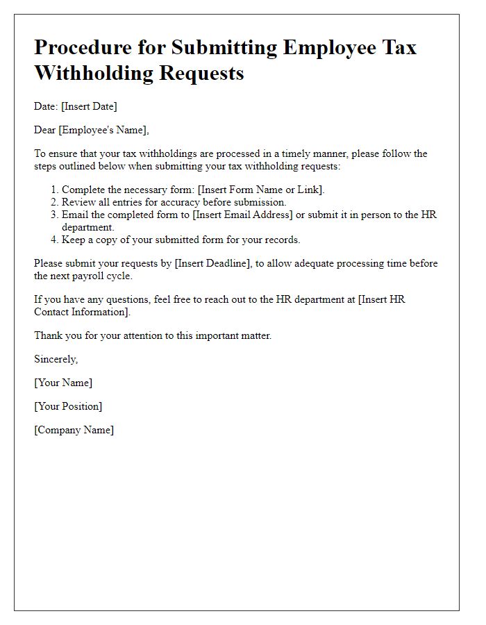 Letter template of procedure for submitting employee tax withholding requests