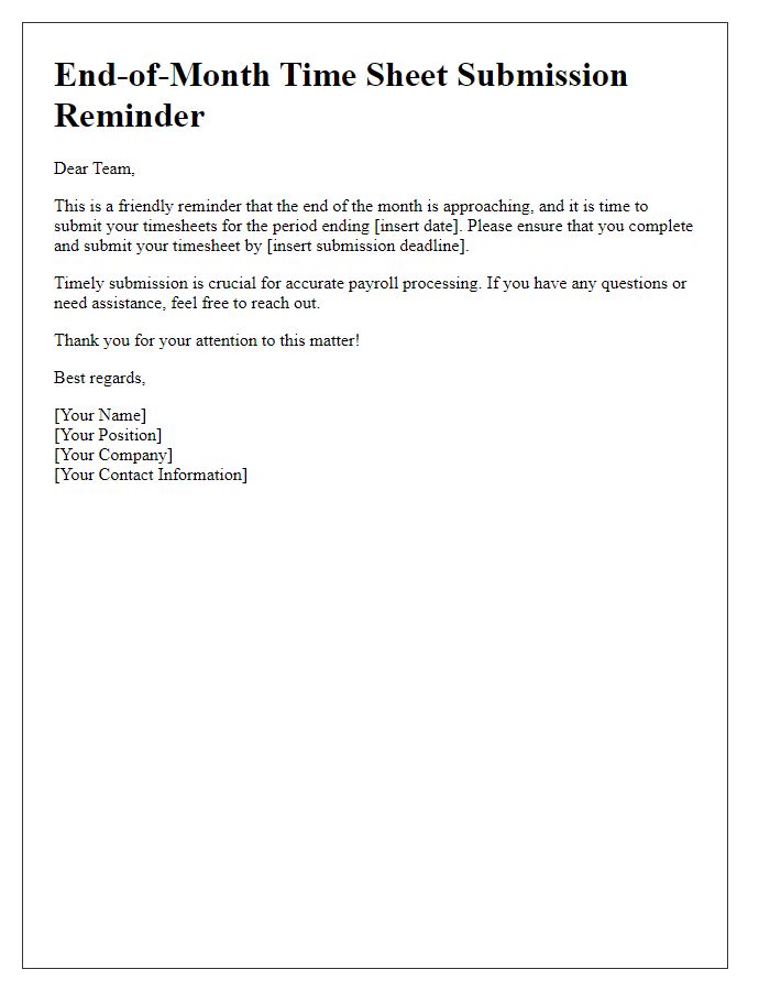 Letter template of end-of-month time sheet submission reminder
