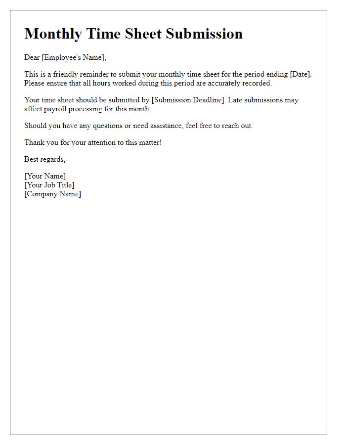 Letter template of monthly time sheet submission prompt