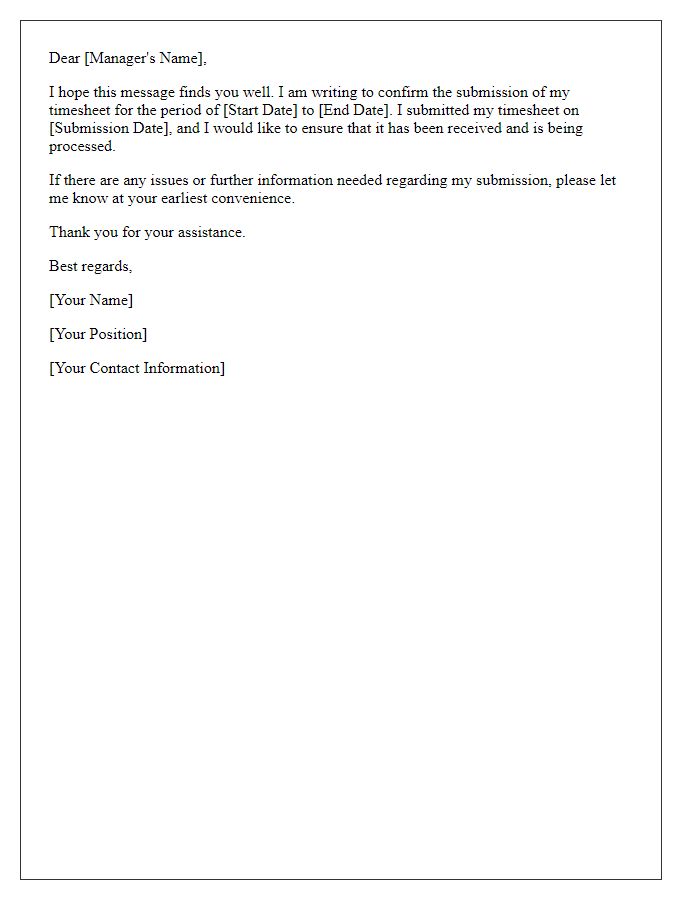 Letter template of time sheet submission confirmation request