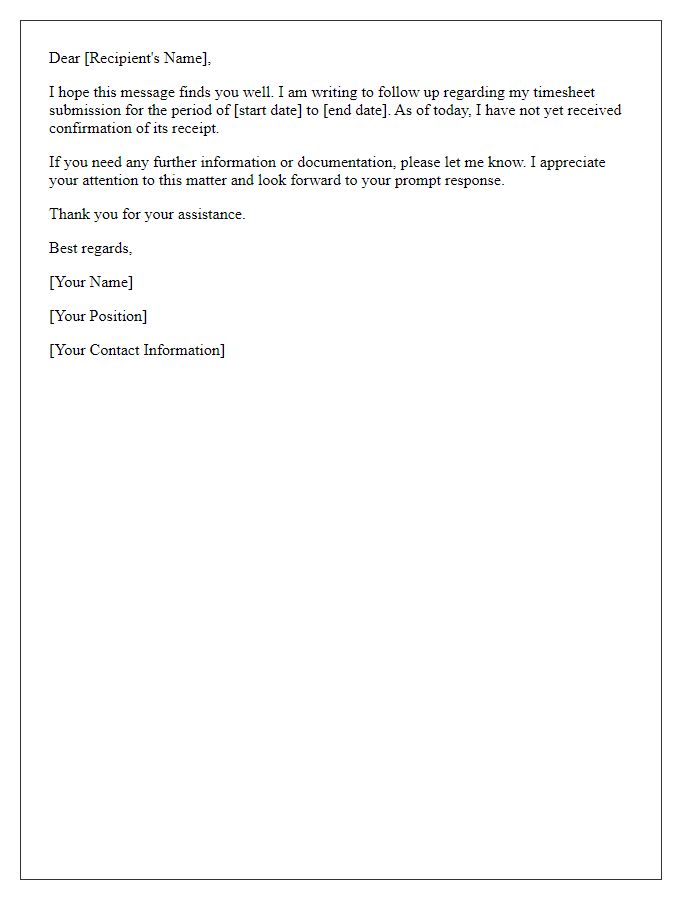 Letter template of time sheet submission follow-up