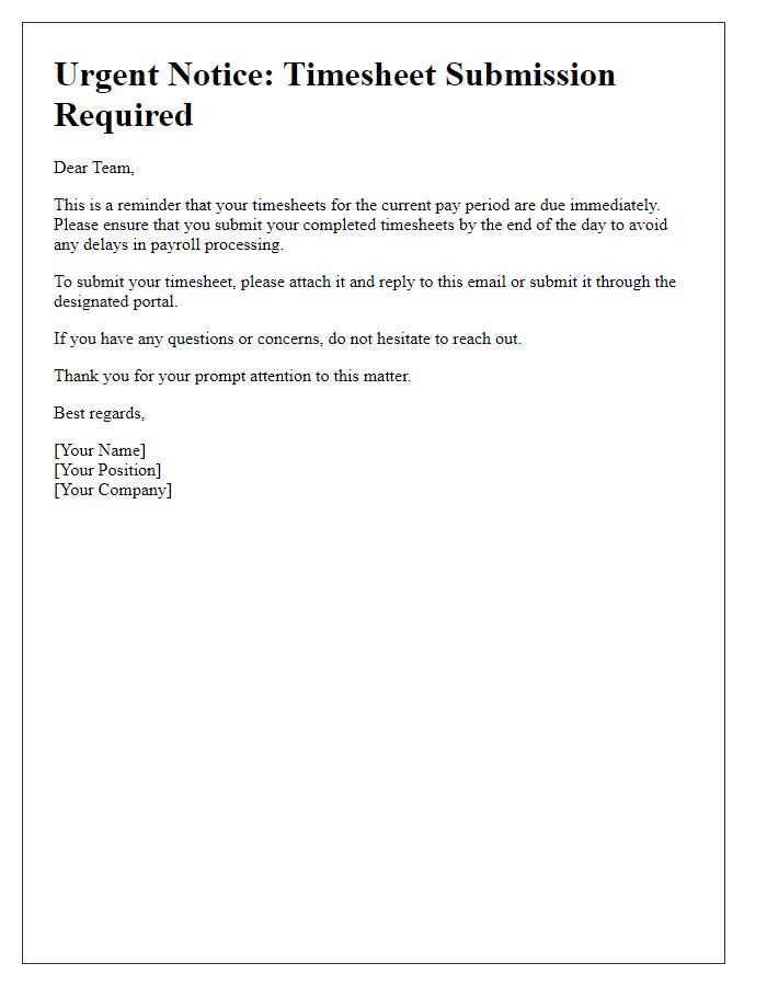 Letter template of urgent time sheet submission notice