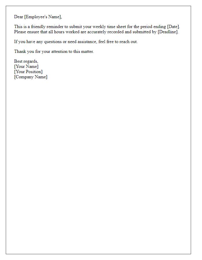 Letter template of weekly time sheet submission alert