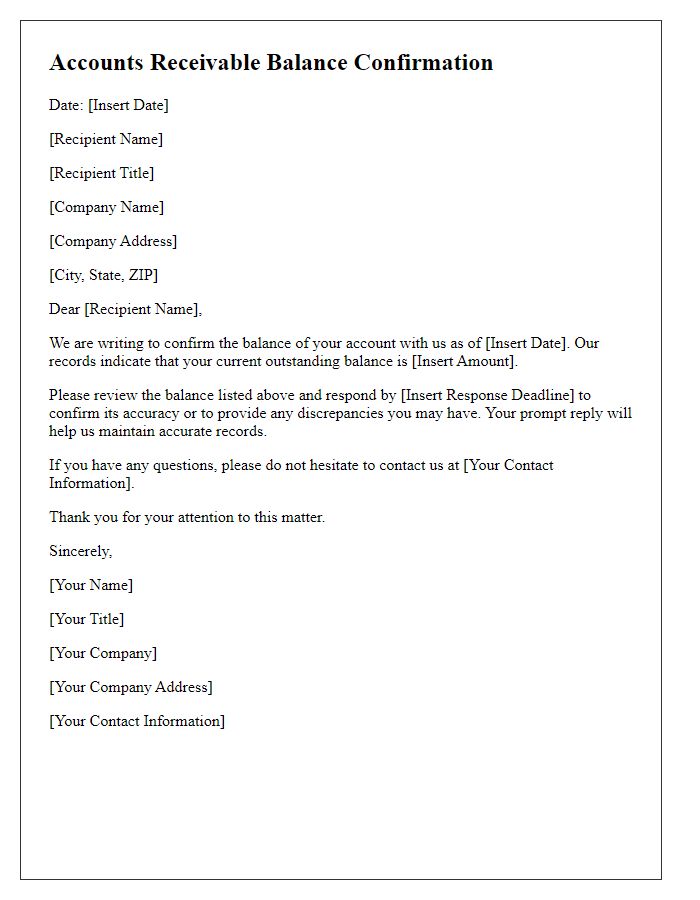 Letter template of Accounts Receivable Balance Confirmation