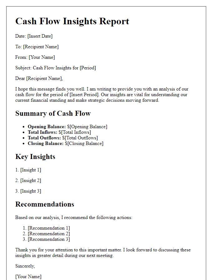 Letter template of cash flow insights