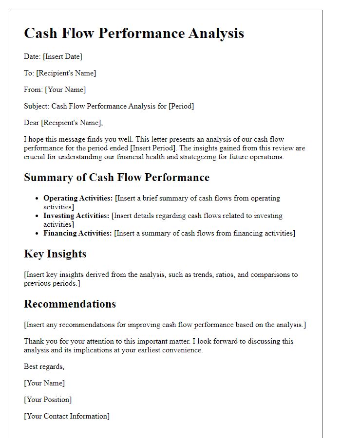 Letter template of cash flow performance analysis