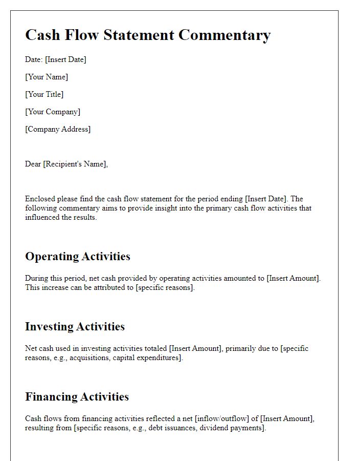 Letter template of cash flow statement commentary