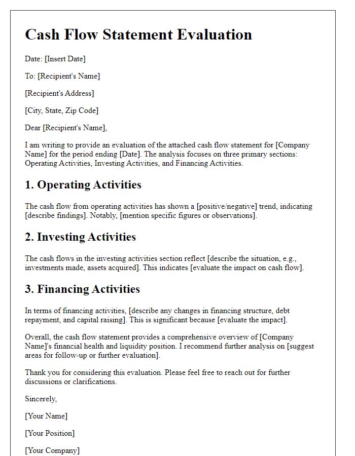 Letter template of cash flow statement evaluation