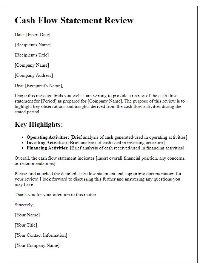 Letter template of cash flow statement review