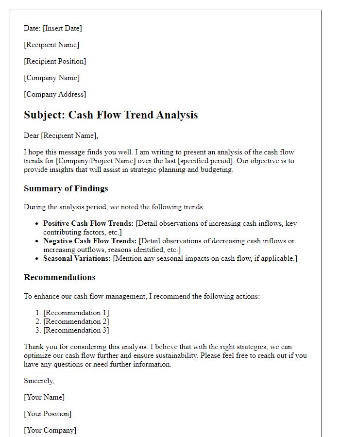 Letter template of cash flow trend analysis