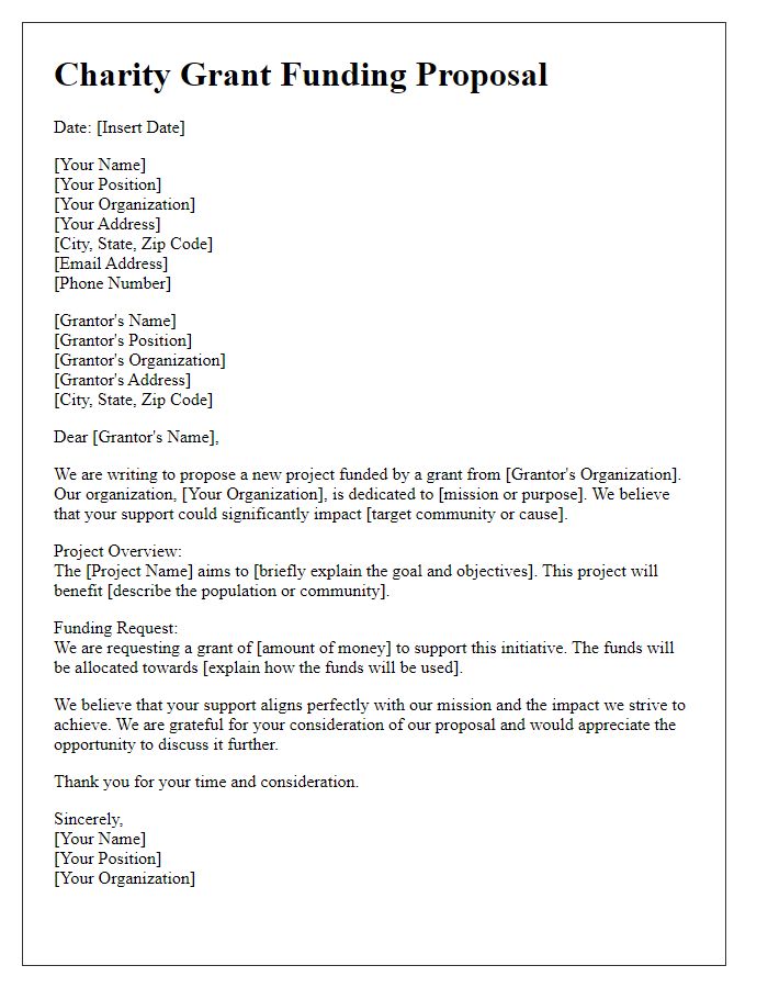 Letter template of charity grant funding proposal