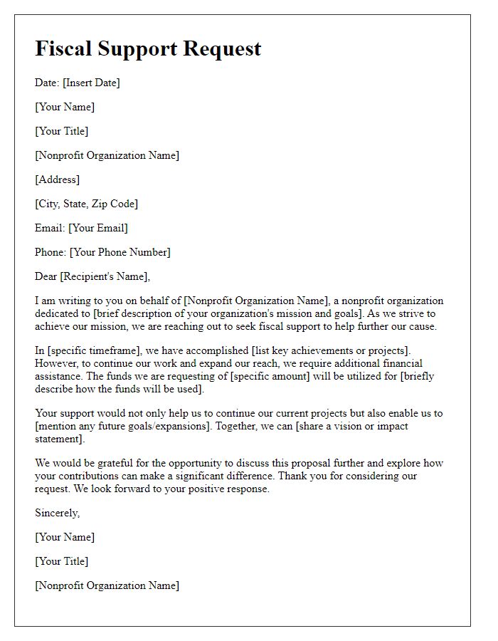 Letter template of fiscal support request for nonprofit organization