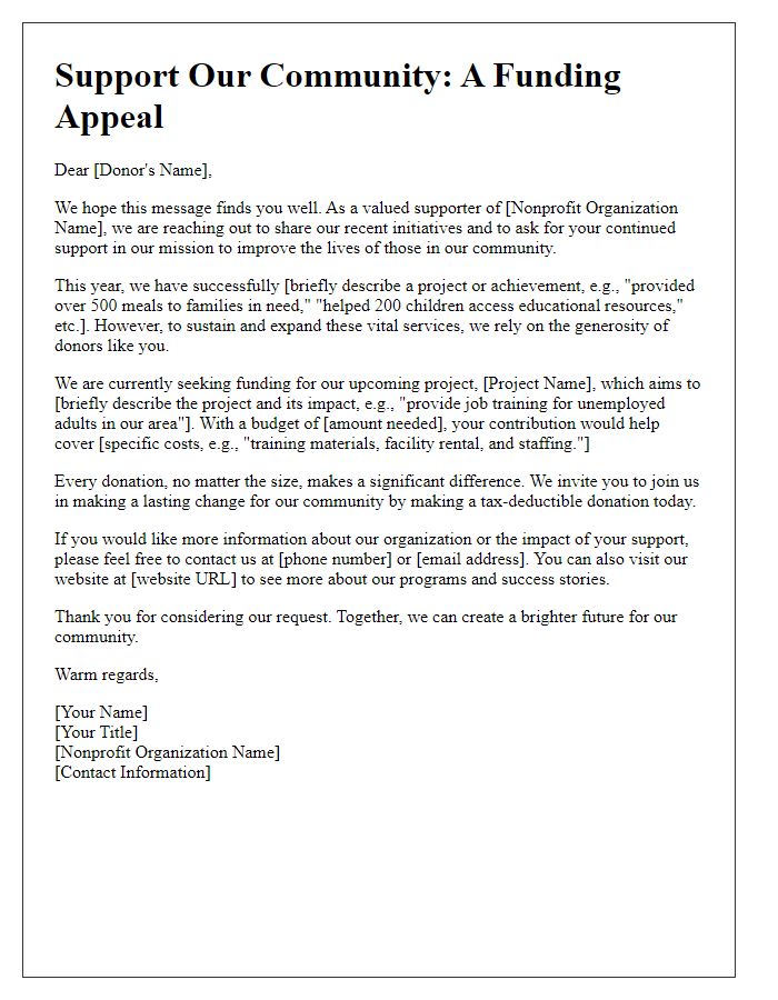 Letter template of funding appeal for community-based nonprofit