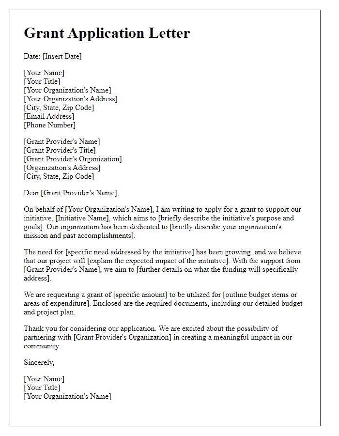 Letter template of grant application for nonprofit initiative