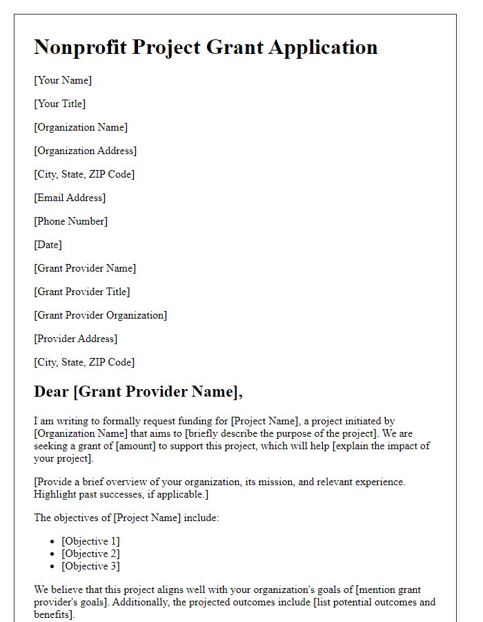 Letter template of nonprofit project grant application