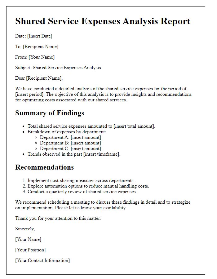 Letter template of shared service expenses analysis