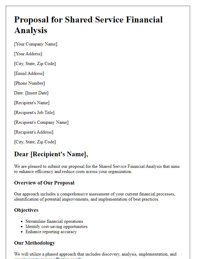 Letter template of shared service financial analysis proposal