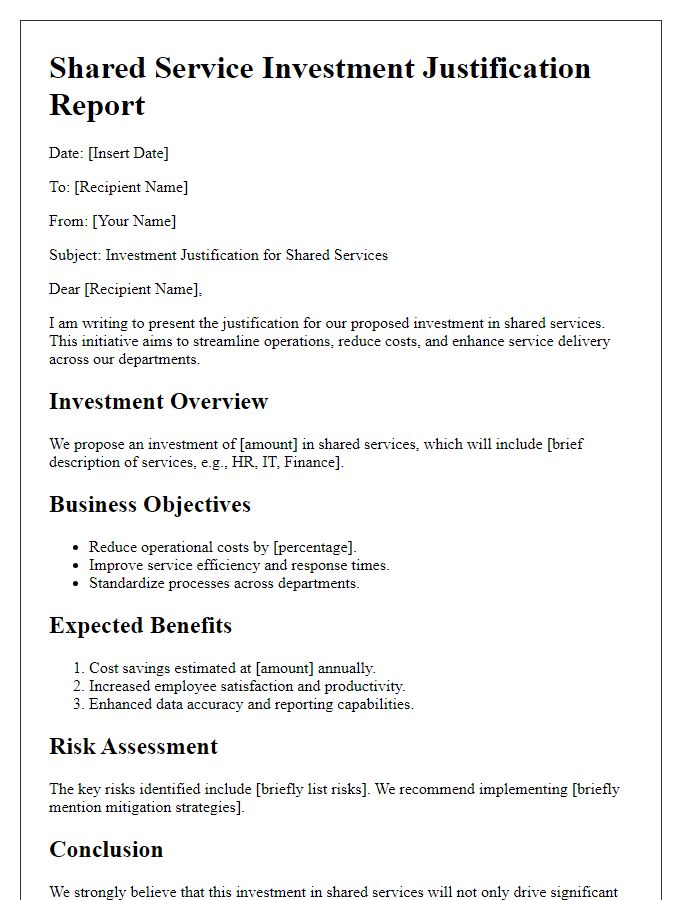 Letter template of shared service investment justification report