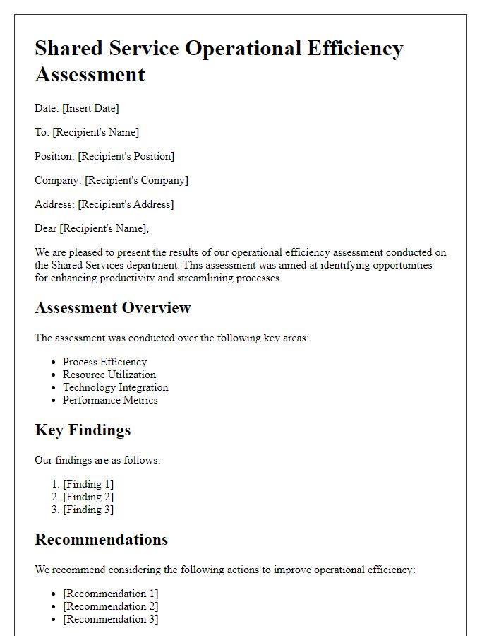 Letter template of shared service operational efficiency assessment