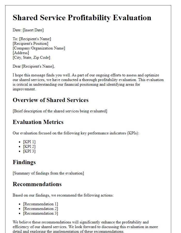 Letter template of shared service profitability evaluation