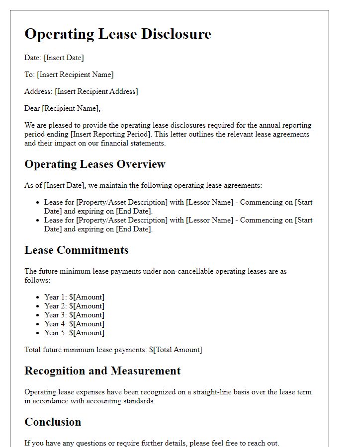 Letter template of operating lease disclosure for annual reporting.