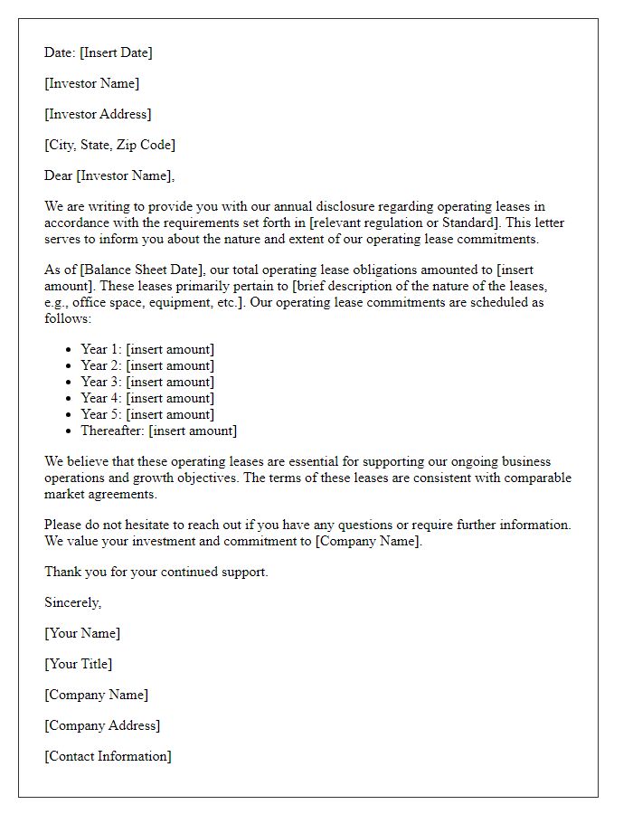 Letter template of operating lease disclosure for investor relations.