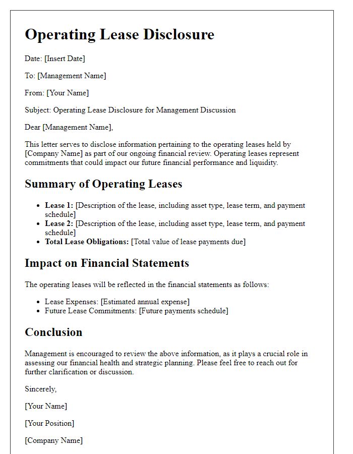 Letter template of operating lease disclosure for management discussion.