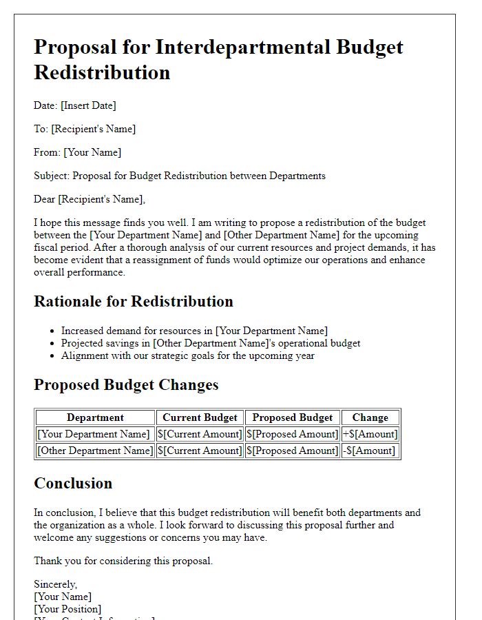 Letter template of proposal for interdepartmental budget redistribution