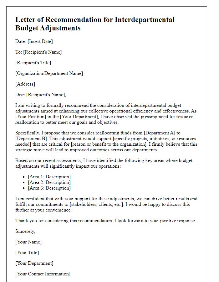 Letter template of recommendation for interdepartmental budget adjustments