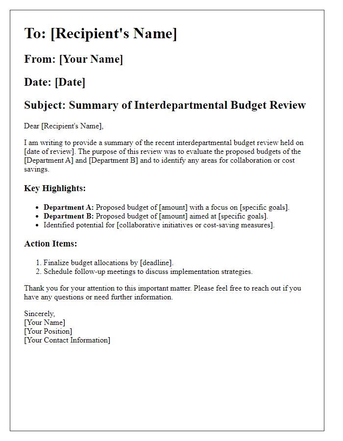 Letter template of summary for interdepartmental budget review