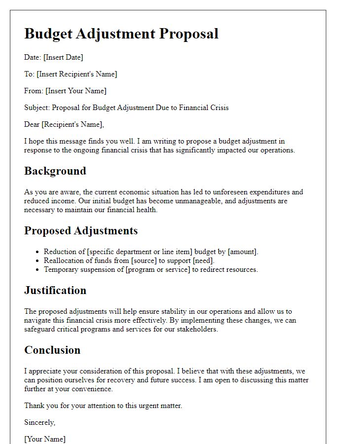 Letter template of Budget Adjustment Proposal for Financial Crisis