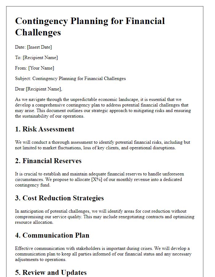 Letter template of Contingency Planning for Financial Challenges