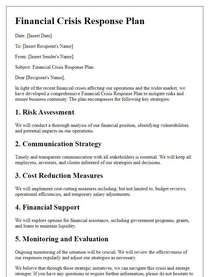 Letter template of Financial Crisis Response Plan