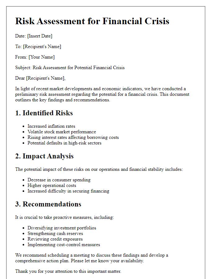 Letter template of Risk Assessment for Financial Crisis