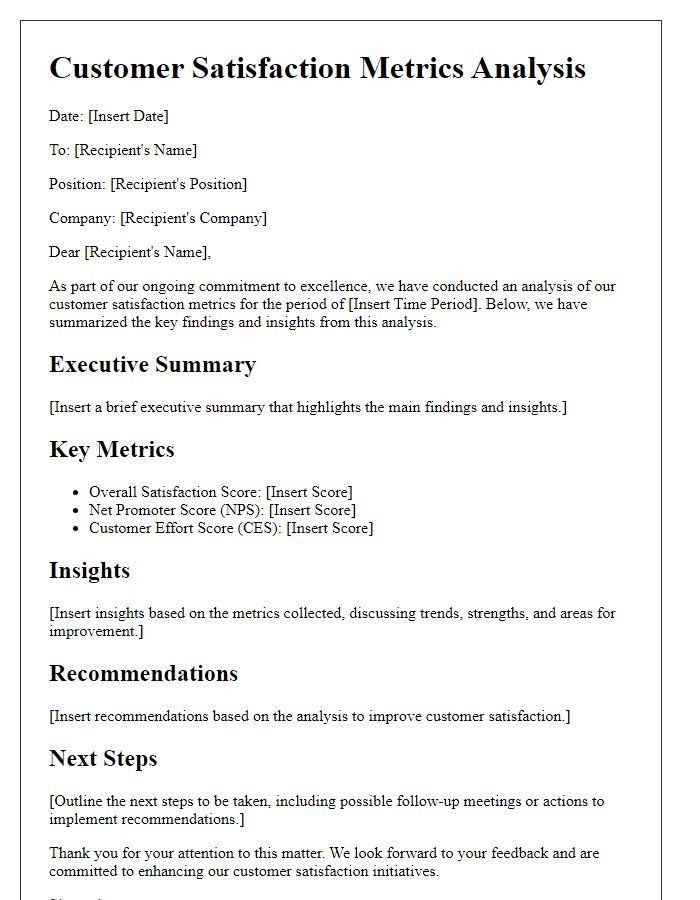 Letter template of customer satisfaction metrics analysis