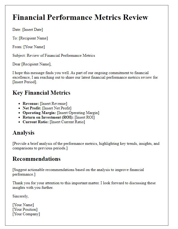 Letter template of financial performance metrics review