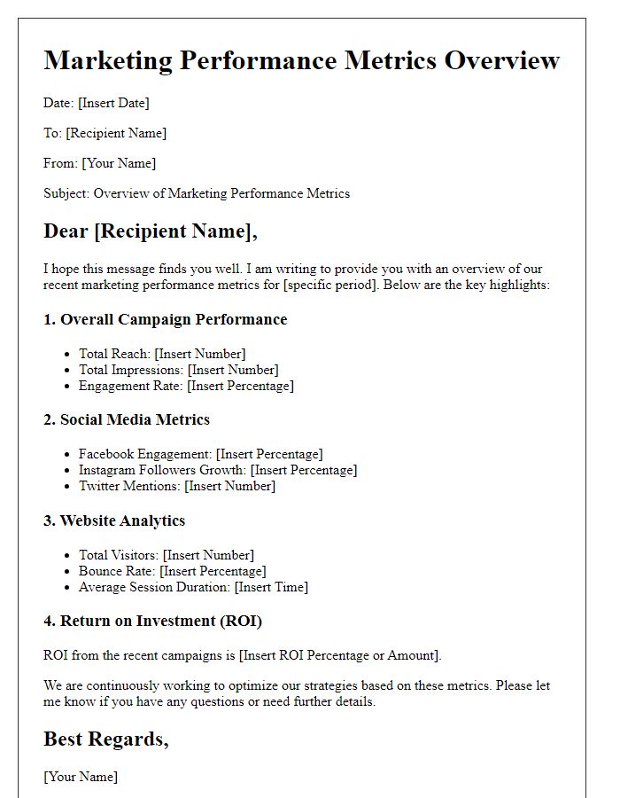 Letter template of marketing performance metrics overview