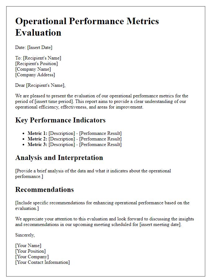 Letter template of operational performance metrics evaluation