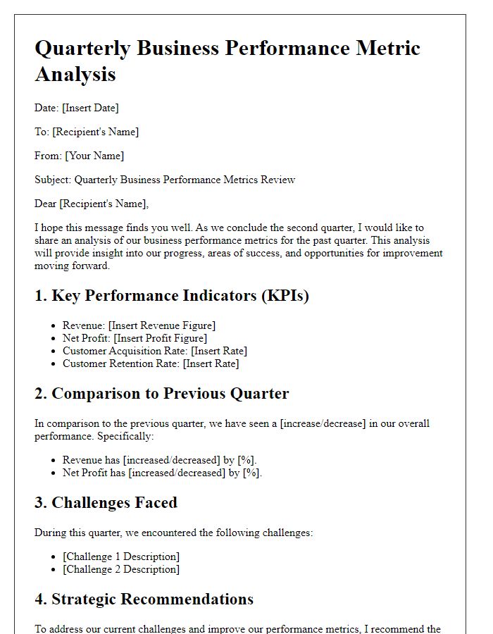 Letter template of quarterly business performance metric analysis