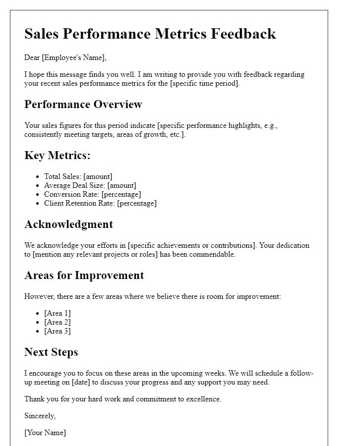 Letter template of sales performance metrics feedback