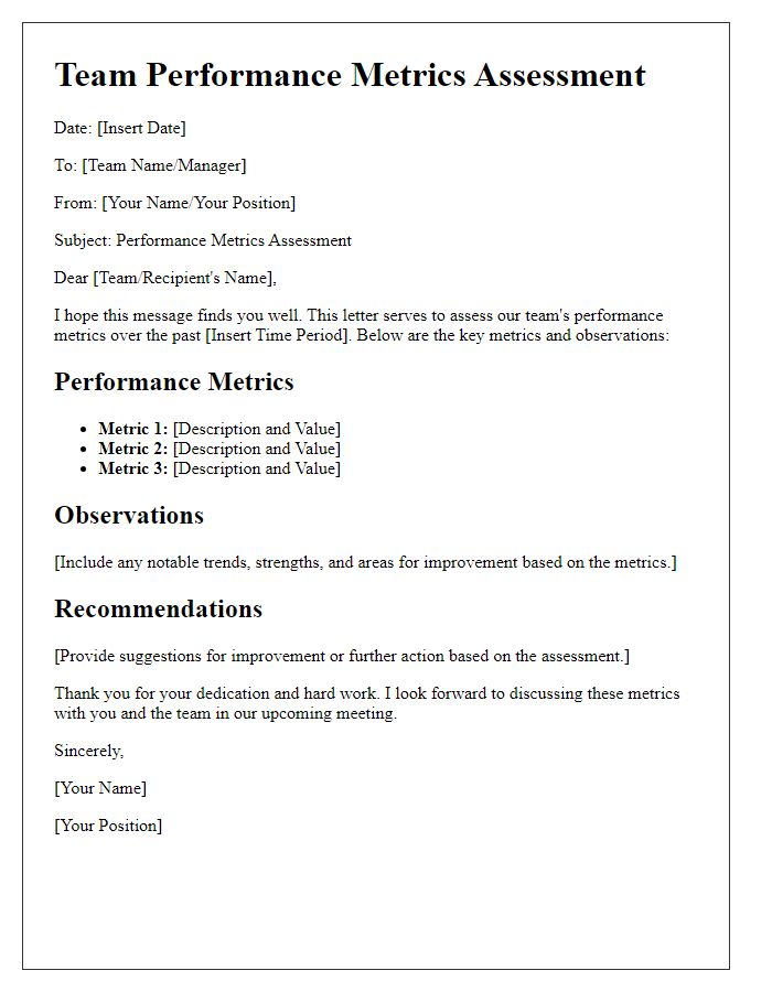 Letter template of team performance metrics assessment