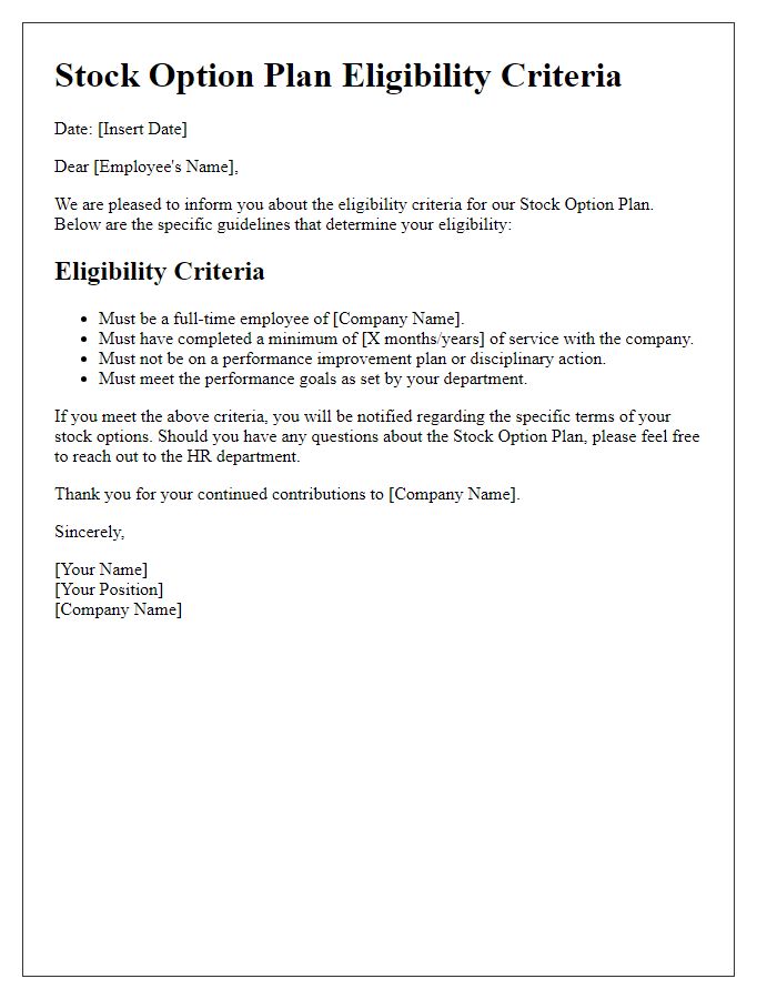 Letter template of stock option plan eligibility criteria