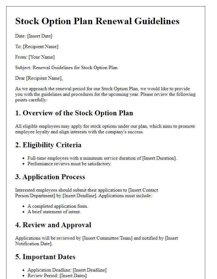 Letter template of stock option plan renewal guidelines