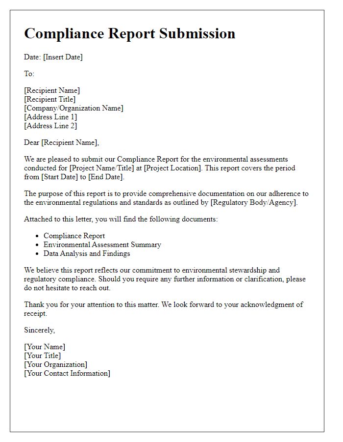 Letter template of compliance report submission for environmental assessments