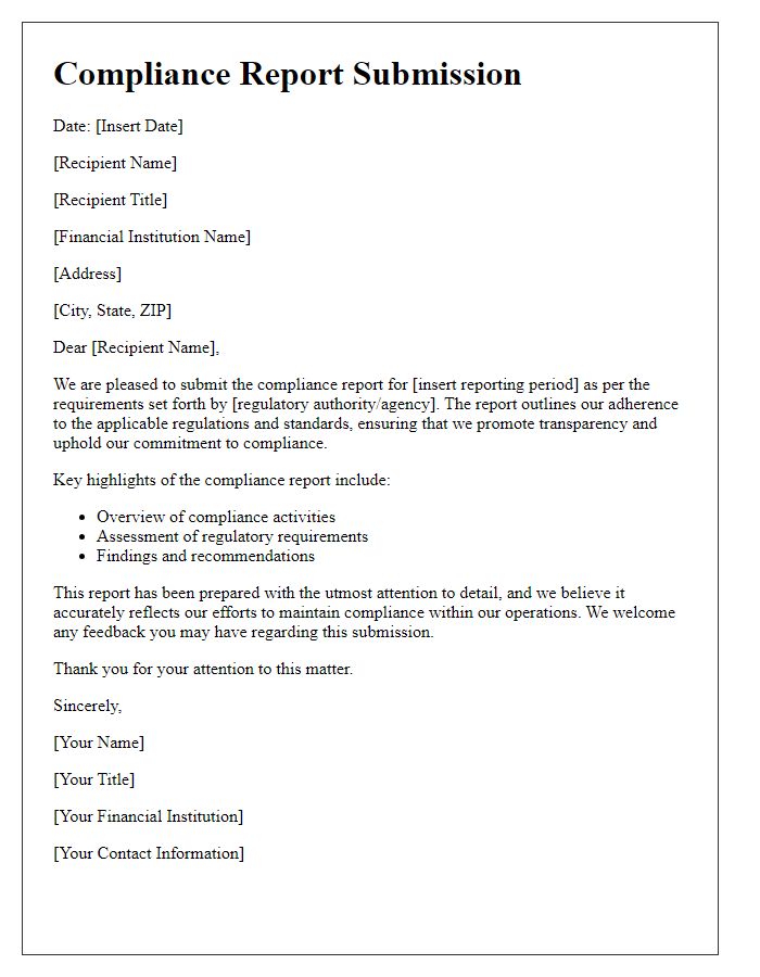 Letter template of compliance report submission for financial institutions