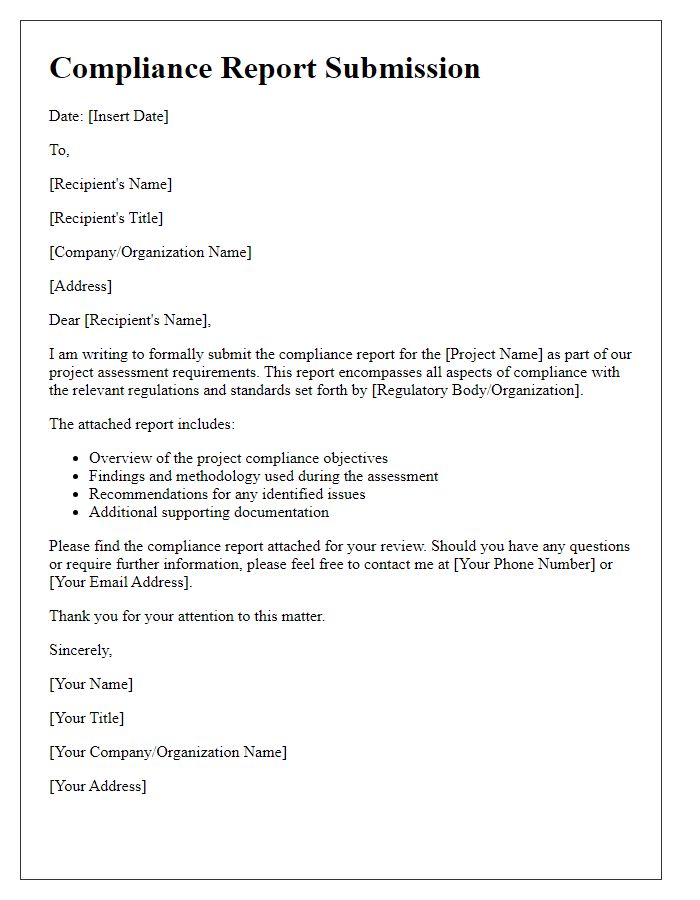 Letter template of compliance report submission for project assessments