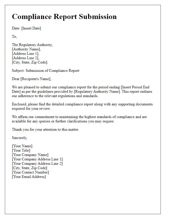 Letter template of compliance report submission for regulatory authorities