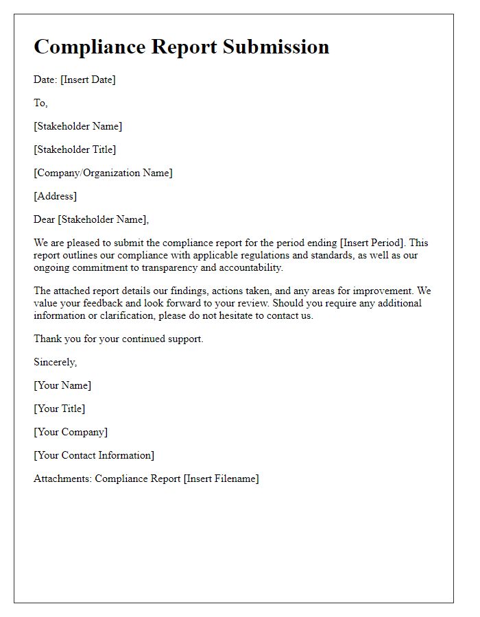 Letter template of compliance report submission for stakeholder reviews