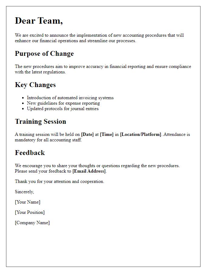 Letter template of communication on new accounting procedures