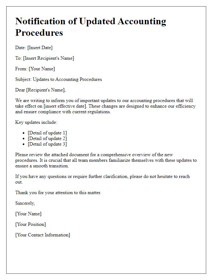 Letter template of notification for updated accounting procedures